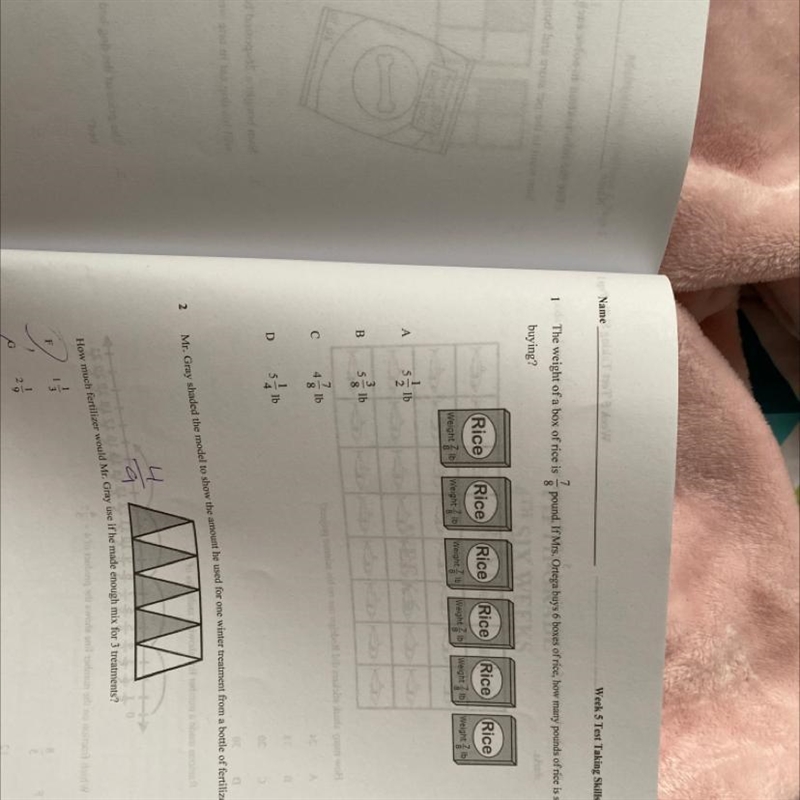 Name Week 5 Test Taking Skills, Page 1 1 7 The weight of a box of rice is 8 pound-example-1