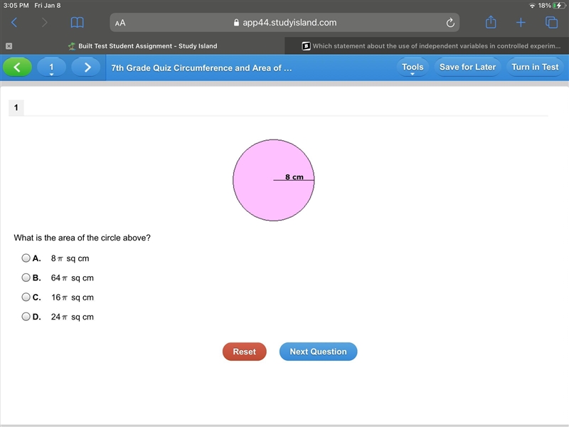 What is the area of the circle above?-example-1