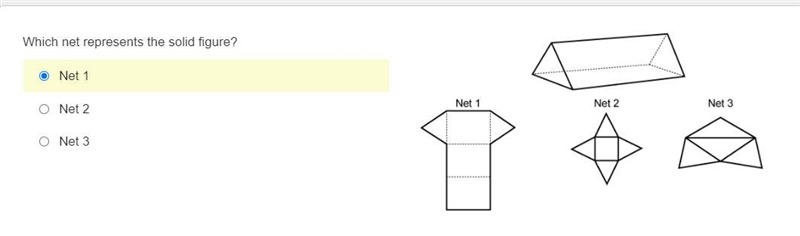 NEED HELP ASAP Which net represents the solid figure? Net 1 Net 2 Net 3-example-1