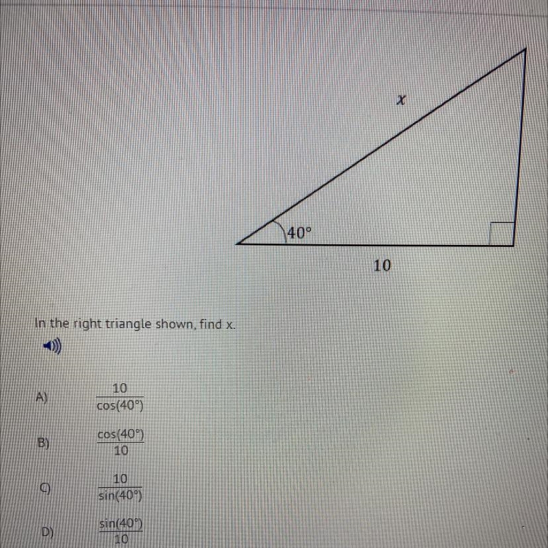 In the right triangle shown, find x. PLEASE HELP!!!!-example-1