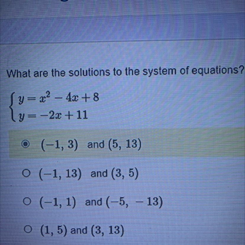 HELP ASAP!! 50 POINTS!!!(picture included) What are the solutions to the system of-example-1