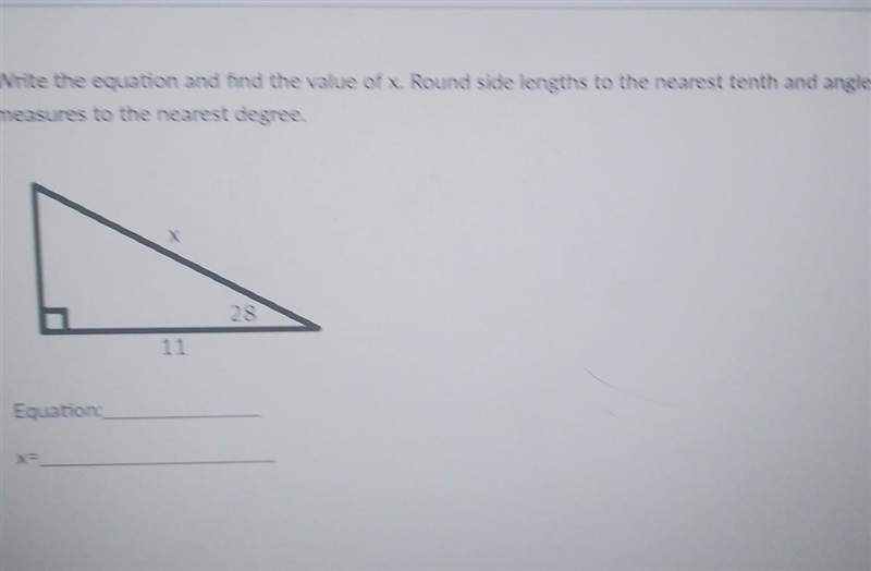 write the equation and find the value of x. round side length to the nearest tenth-example-1