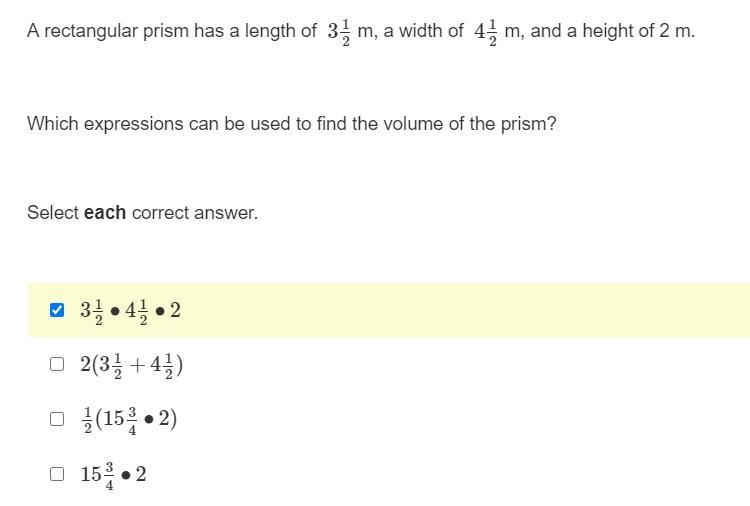 Item 8 A rectangular prism has a length of 312 m, a width of 412 m, and a height of-example-1