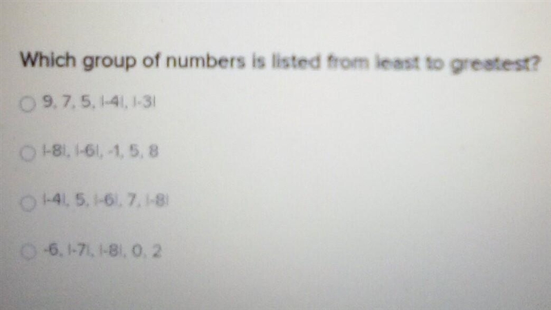 Which group of numbers is listed from least to greatest 975|-4|-3|​-example-1