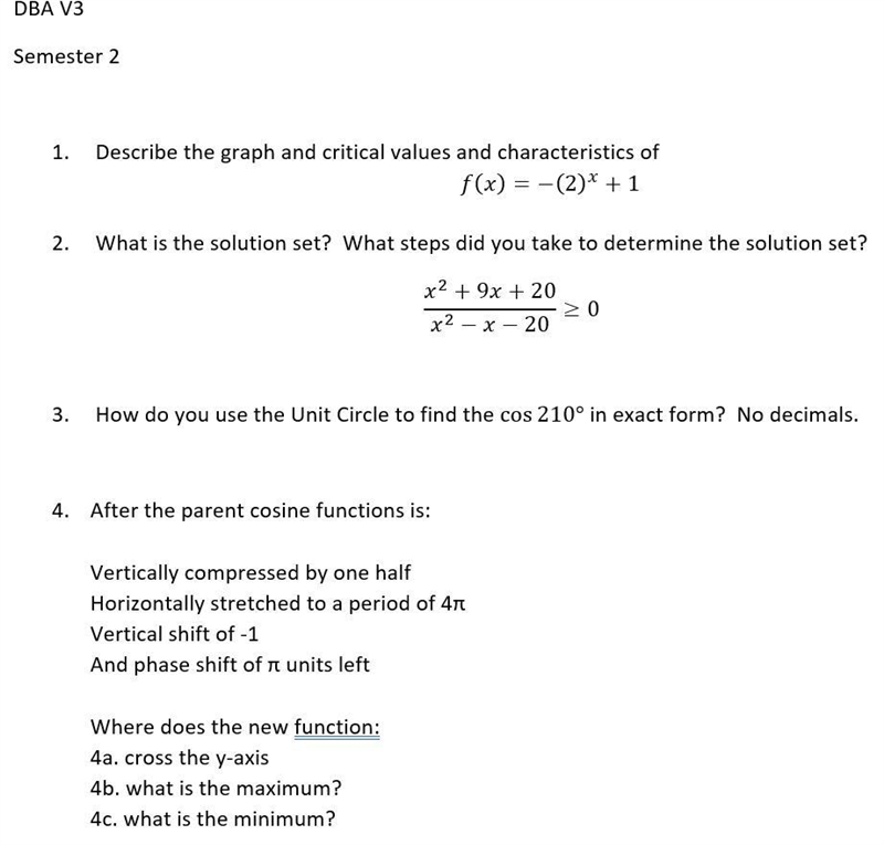 1. Describe the graph and critical values and characteristics of f(x) = -(2)^x +1 2. What-example-1