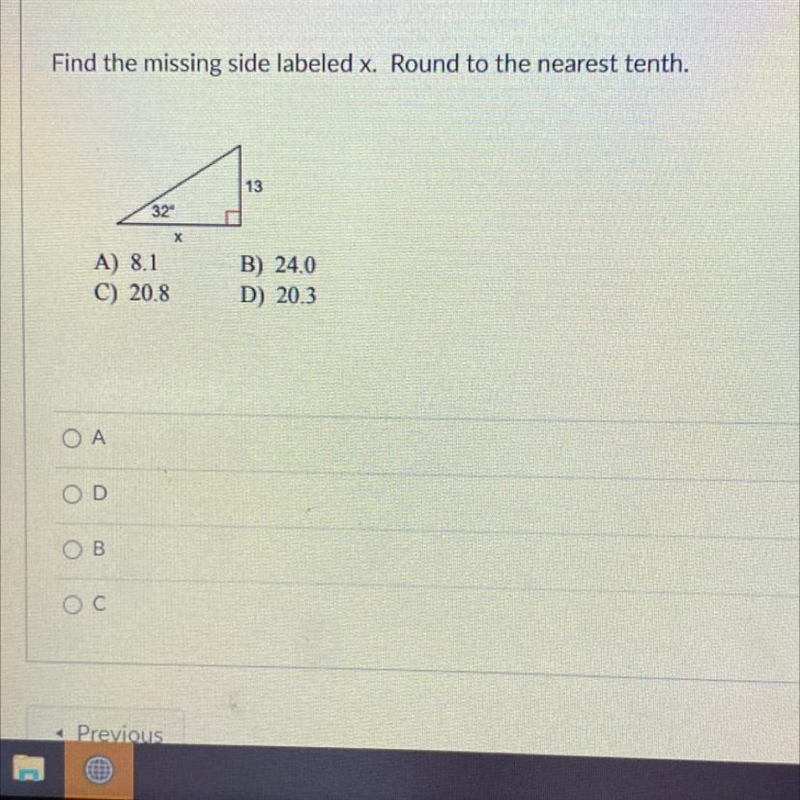 Find the missing side labeled x. Round to the nearest tenth.-example-1