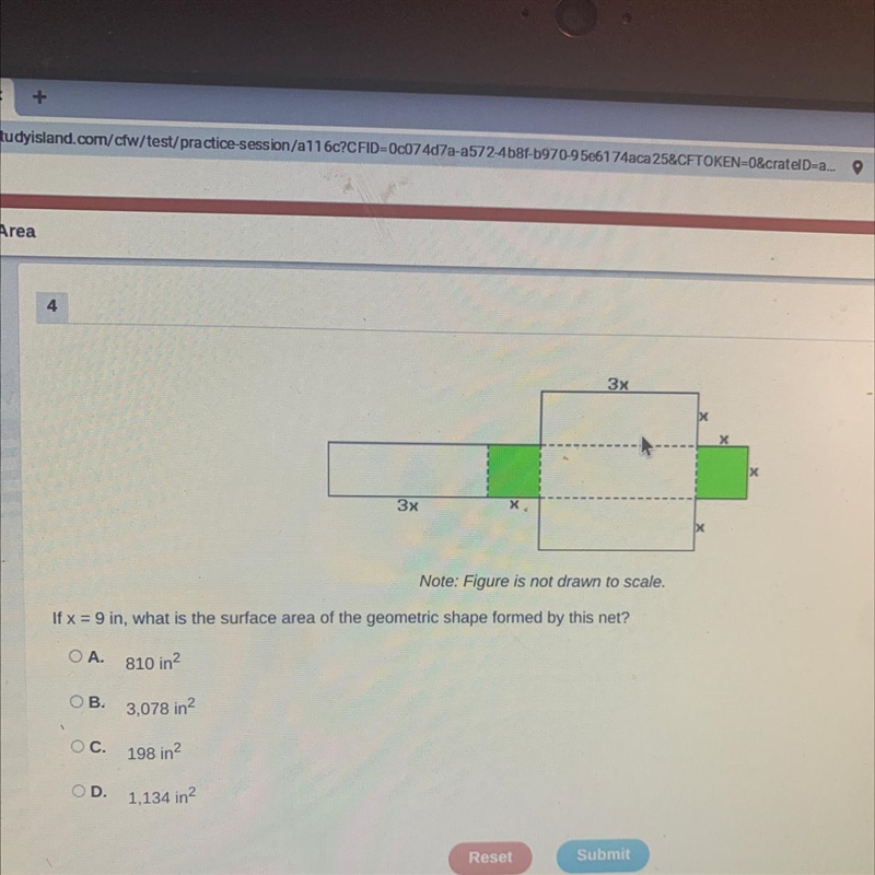 If x= 9 in what is the surface area of the geometric shape formed by this net?-example-1