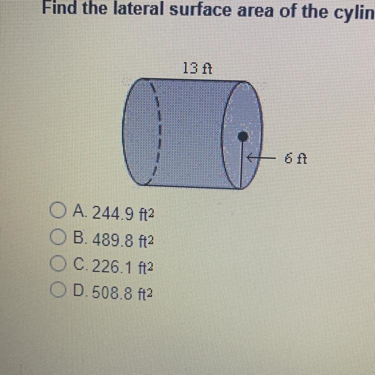 Find the lateral surface area of the cylinder. Round your answer to the nearest tenth-example-1