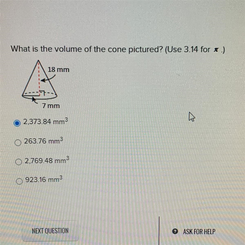 What is the volume of the cone pictured? (Use 3.14 for pi)-example-1