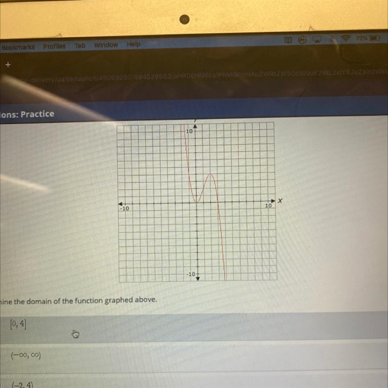 Determine the domain of the function graphed above.-example-1