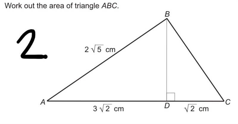 Surds and roots look at the picture area of the triangle-example-1