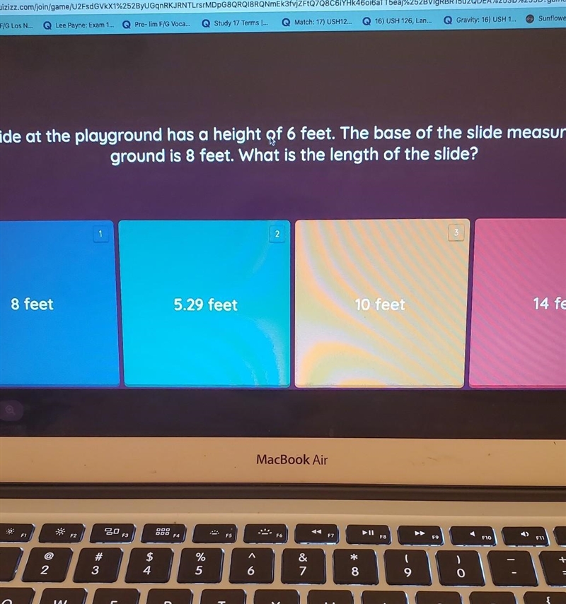 the slide at the playground has a height of 6 feet. the base of the slide measured-example-1