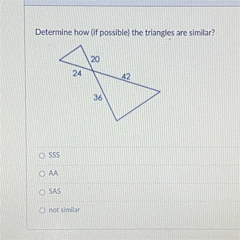 Determine how (if possible) the triangles are similar?-example-1