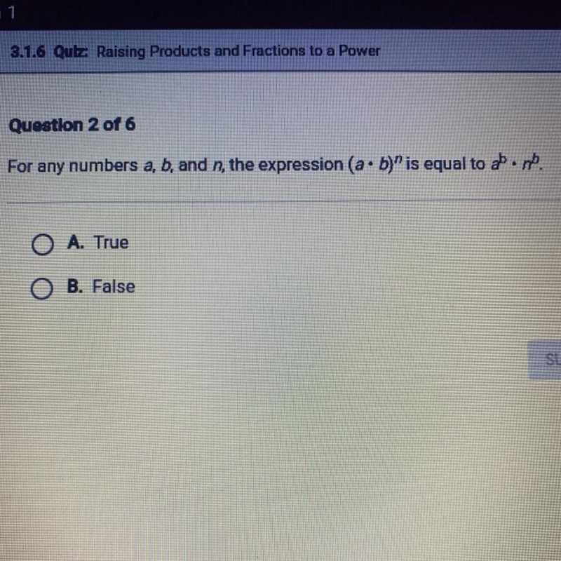 For any numbers a, b, and n, the expression (a.b)" is equal to abb.-example-1