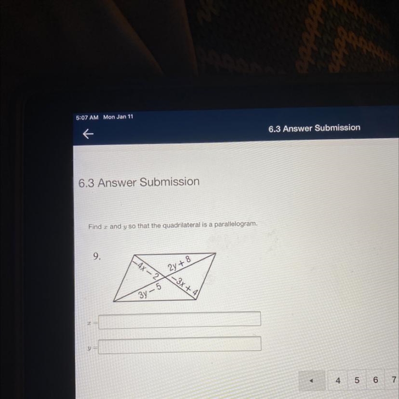 Find x & y so that quadrilateral is a parallelogram. (Look at image)-example-1