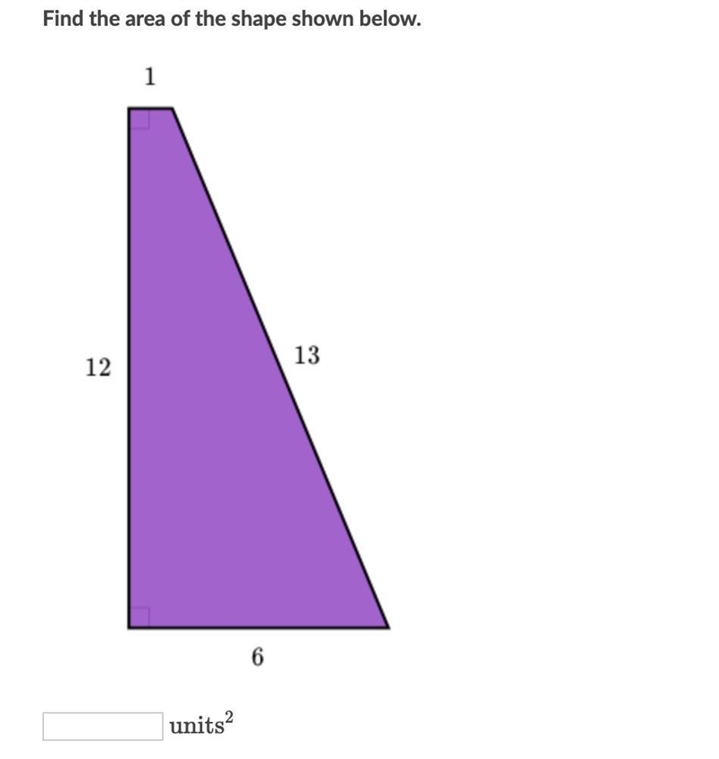 Find the area of the shape shown below.-example-1