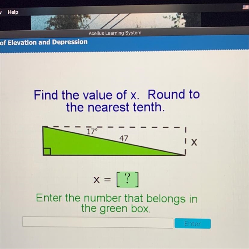 Find the value of x. Round to the nearest tenth. Enter the number that belongs in-example-1