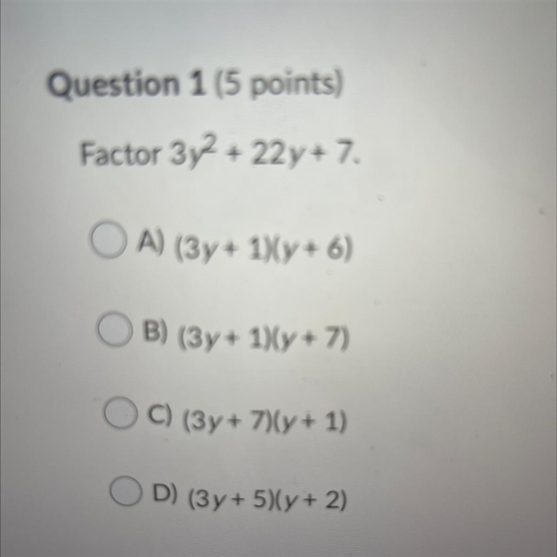 Factor 3y2 + 22y + 7.-example-1