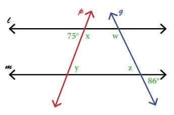 In the following diagram, ℓ ∥ m . Solve for each of the variables w, x, y, and z. For-example-1