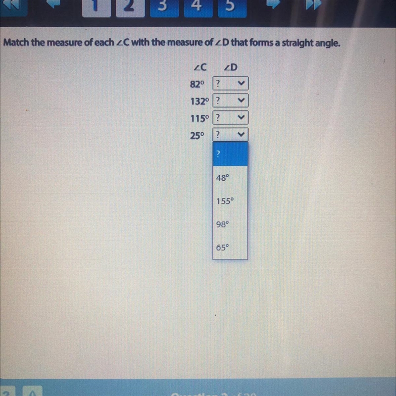 Match the measure of each ZC ZD options- 48°,155°,98°, 65°. pic added-example-1