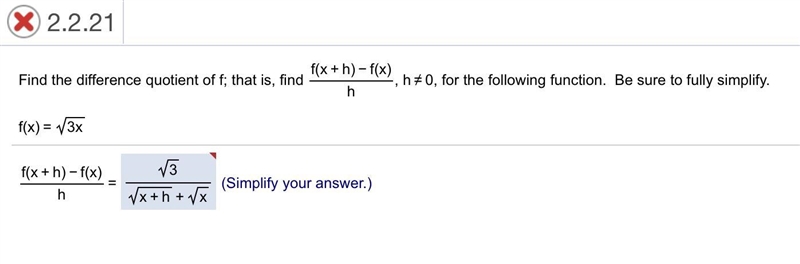 Difference Quotient. Correct answer is shown. It says multiply by conjugate but I-example-1