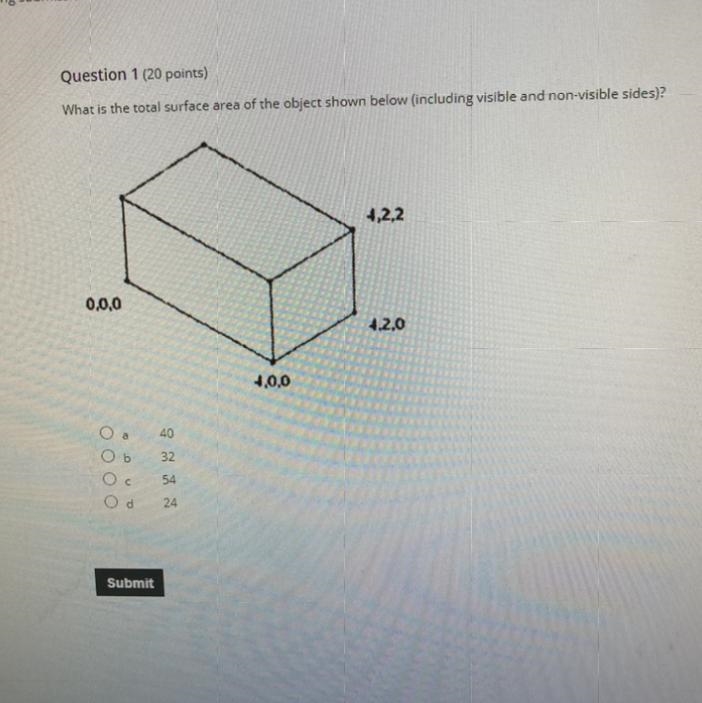 What is the total surface area of the object shown below including visible and non-example-1