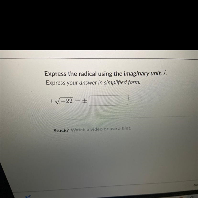 Express the radical using the imaginary unit I. Express your answer in simplified-example-1