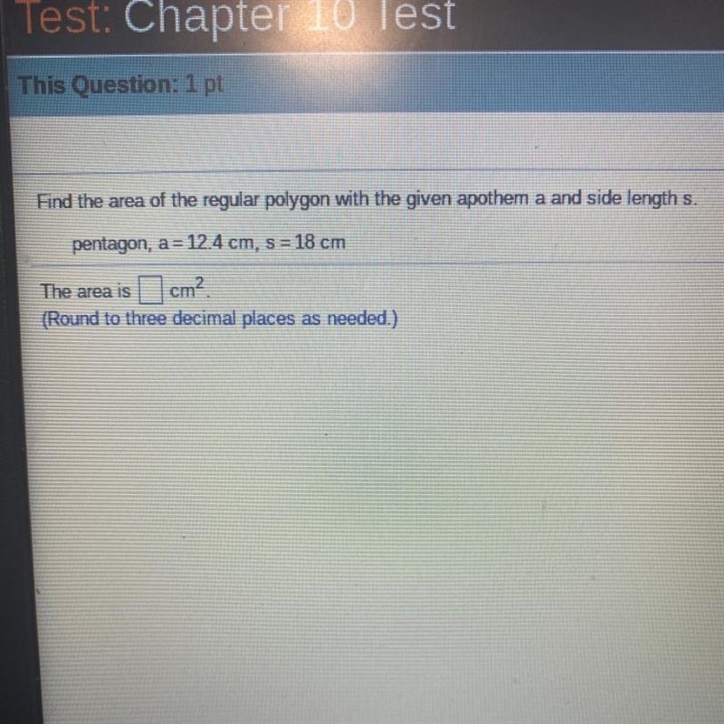 PLEASE HELP!!! Find the area of the regular polygon with the given apothem a and side-example-1