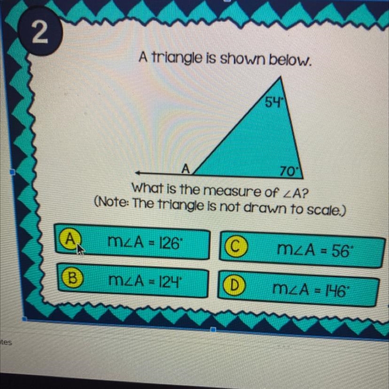 A triangle is shown below. What is the measure of (Please leave a small explanation-example-1