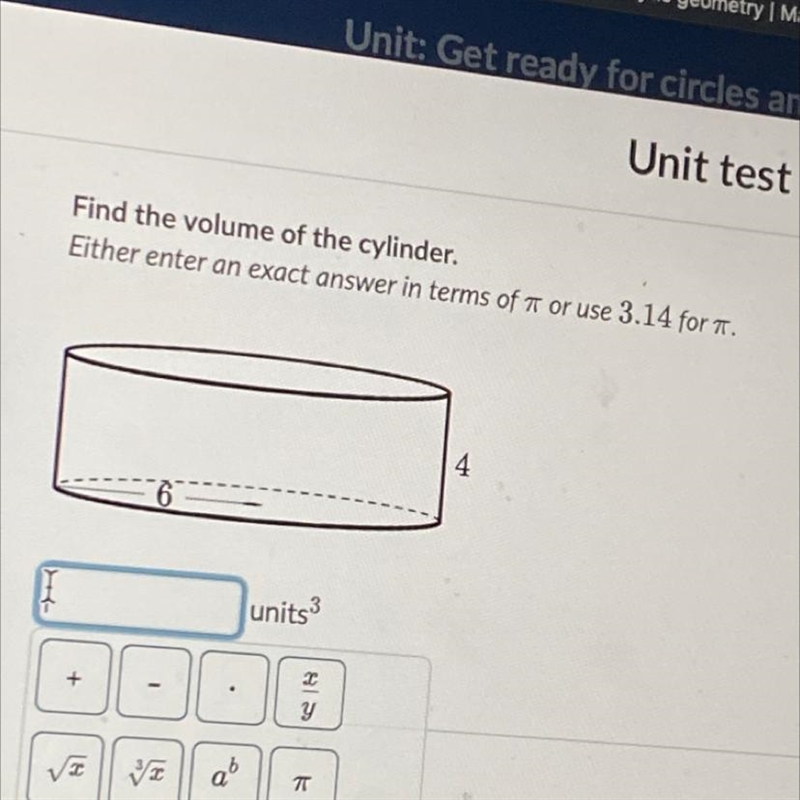 Find the volume of the cylinder. Either enter an exact answer in terms of a or use-example-1