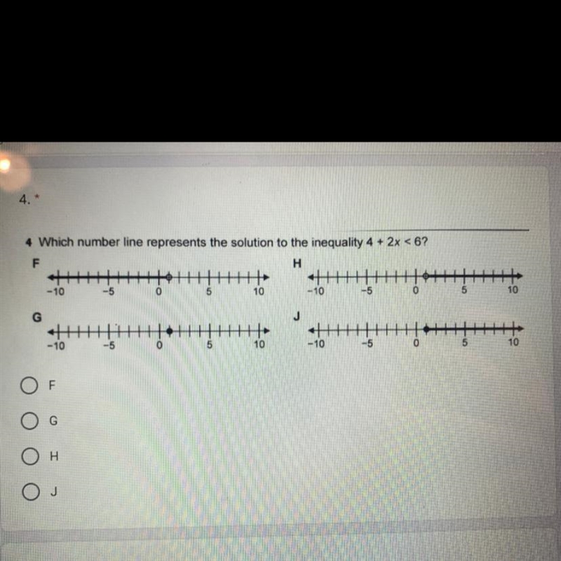 4 Which number line represents the solution to the inequality 4 + 2x <6-example-1