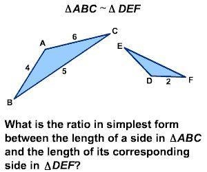 What is the ratio in simplest form between the length of a side in ABC and the length-example-1