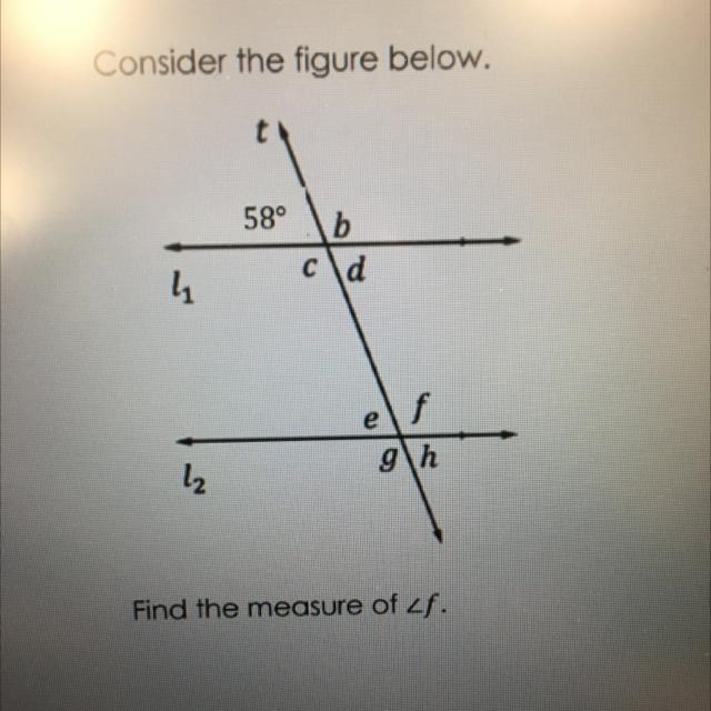 Find the measure for angle f 46 34 122 58-example-1