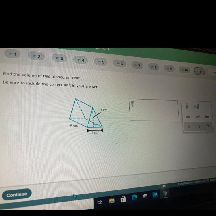 PLS HELP! Find the volume of this triangular prism. Be sure to include the correct-example-1