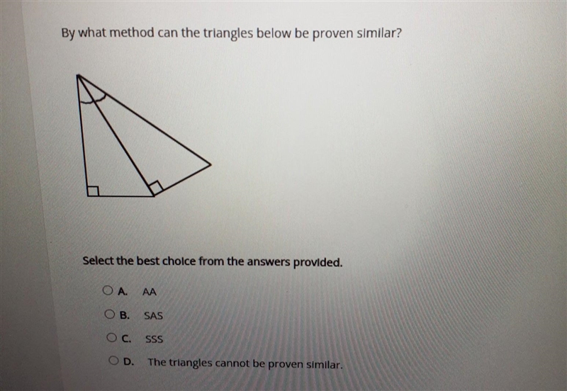 By what method can the triangles below be proven similar?​-example-1