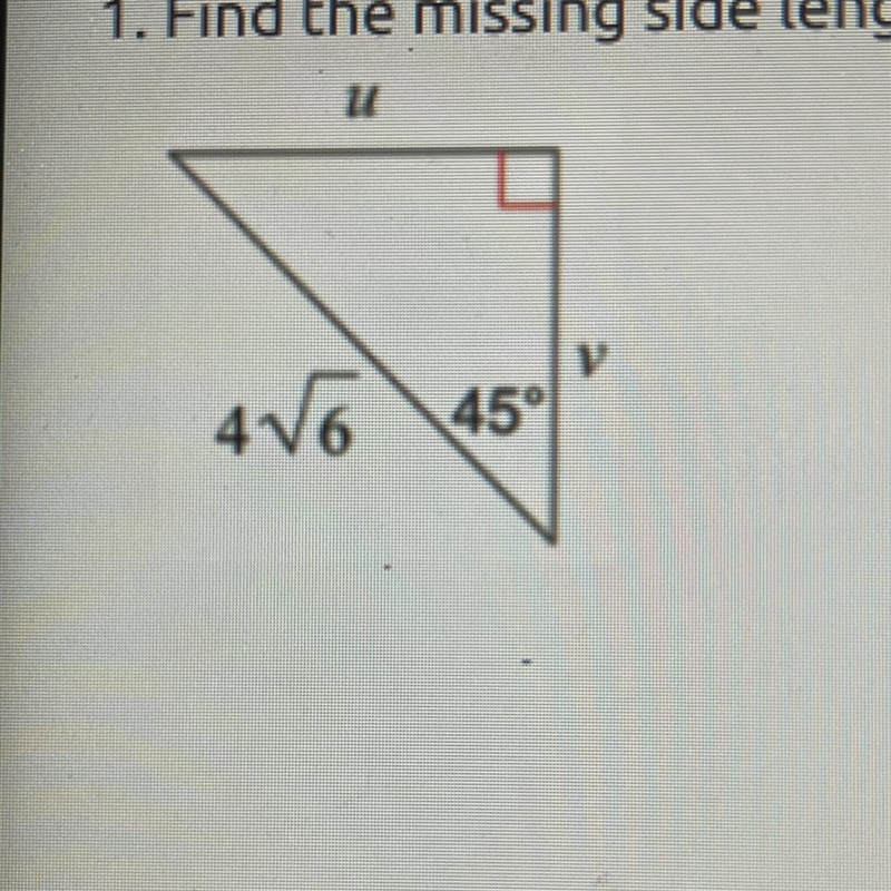 Find the missing side length. Leave your answer in simplest radical form.-example-1