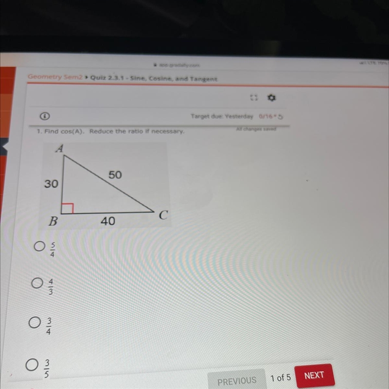 Find cos(a) Reduce the ratio if necessary-example-1