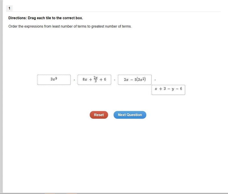 Order the expressions from the least number of terms to the greatest number of TERMS-example-1