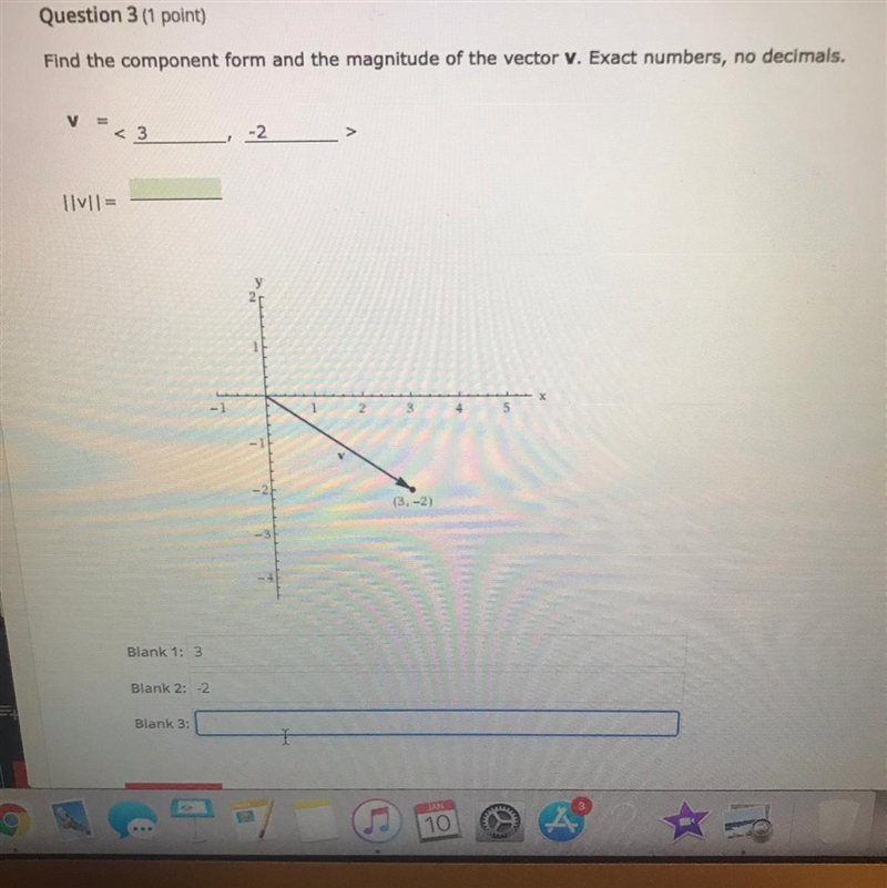 Find the component form and the magnitude of the vector v. Exact number, no deciment-example-1