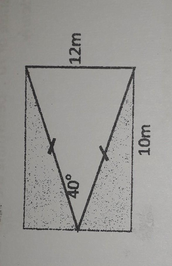 Q2. Calculate the area of the shaded region in the figure shown. 40° 12m 10m​-example-1