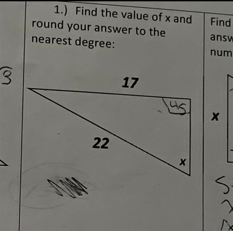 PLEASE HELP!! “Find the value of x and round your answer to the nearest degree. Show-example-1