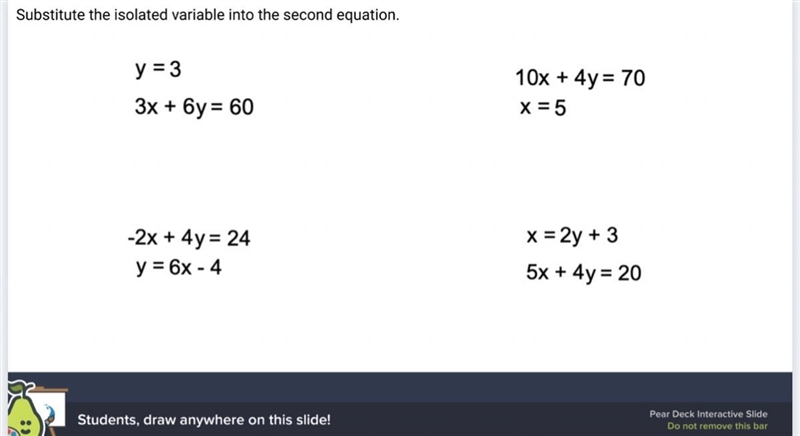 Substitute the isolated variable into the second equation. I need help with this, i-example-1