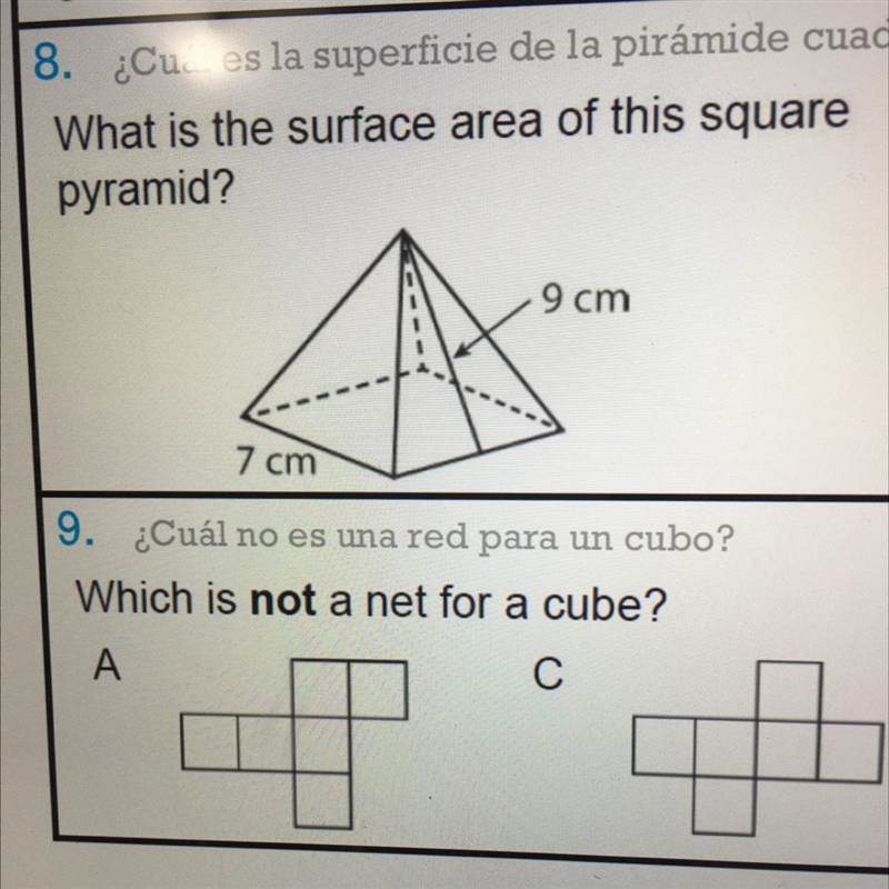 What is the surface area of the square pyramid ￼? Sorry question is only 8. Ok-example-1