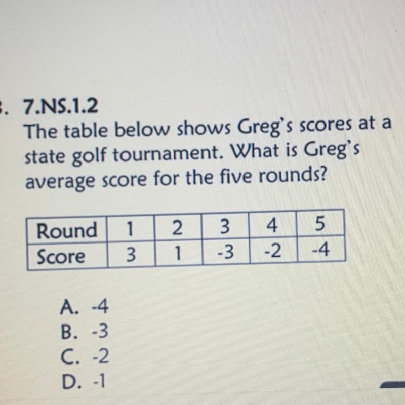 The table below shows Greg's scores at a state golf tournament. What is Greg's average-example-1