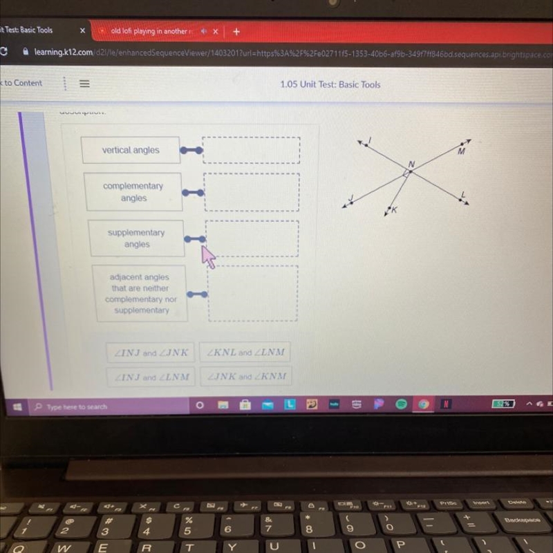 Drag and drop the angle pairs to correctly match their description.-example-1