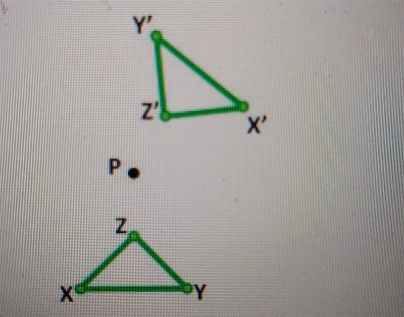 Find the angle of rotation of triangle XYZ about the point P.​-example-1