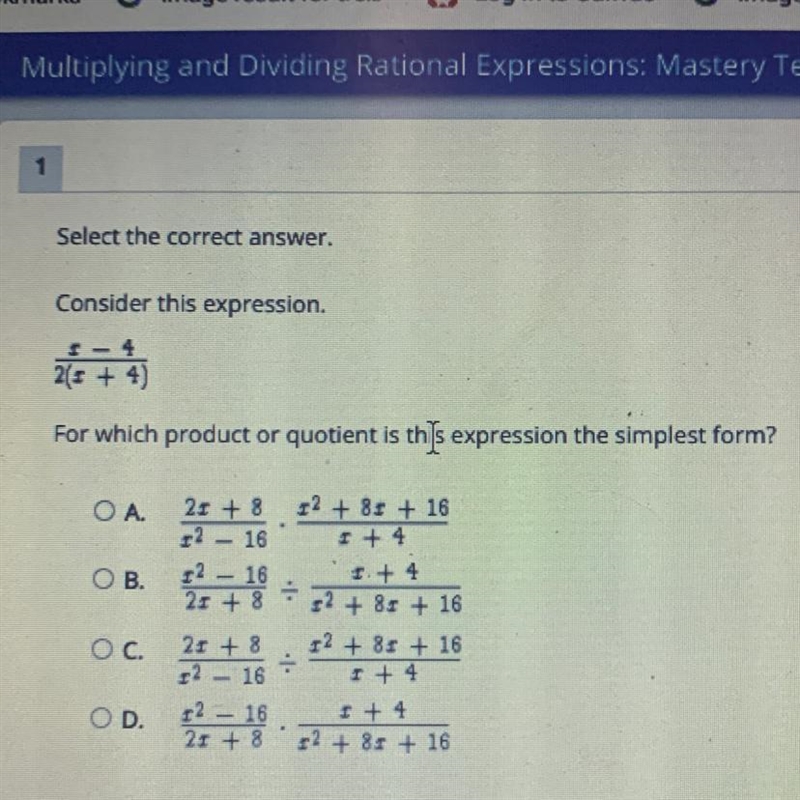 For which product or quotient is this expression the simplest form? (image attached-example-1