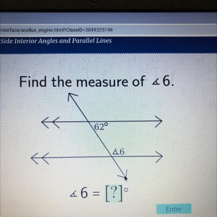 Find the measure of 46. 62° 16 46 = [?]-example-1