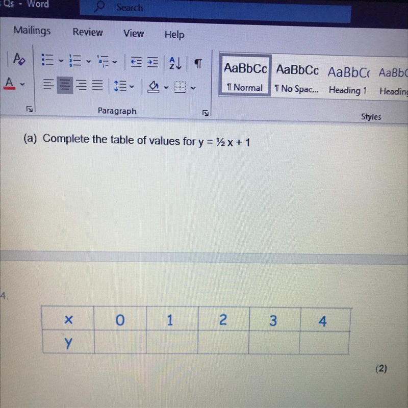 (a) Complete the table of values for y = 1/2x + 1 Please help ❤️-example-1