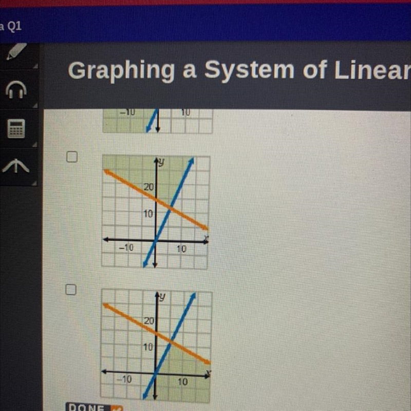 Identify the graph of the system of inequalities. 3 y? 2x n 10x + 20y < 300-example-1